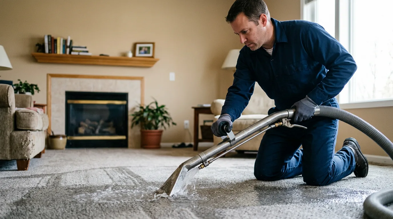 Water damage restoration technician working near Fifty Six, AR